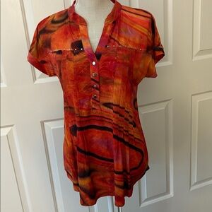 NWOT Cocomo Beautiful Multi-color Blouse Embellished w/Gold Studs & Buttons - M